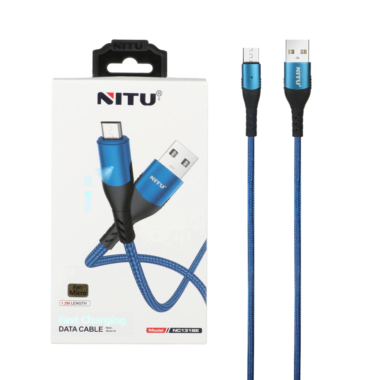 کابل شارژ 1.2 متری فست اندروید NITU مدل NC131BE - آبی (گارانتی 18 ماه تعویض نیکان همراه)