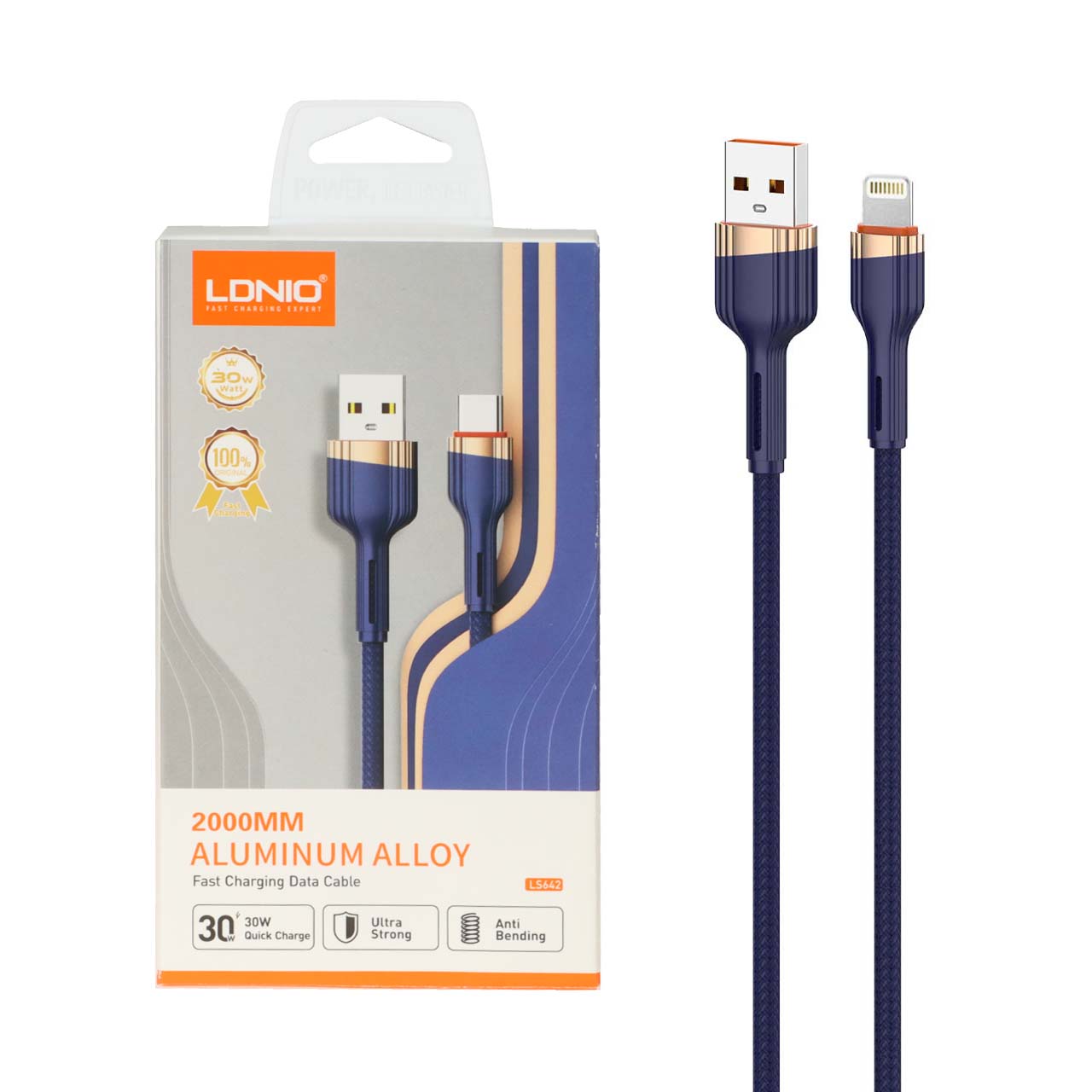 کابل شارژ فست 2 متری آیفون LDNIO مدل LS642 – سرمه ای (اصلی)