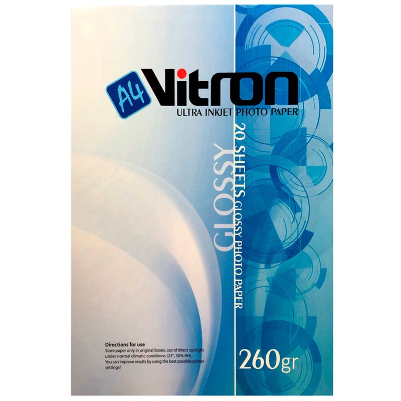 کاغذ گلاسه A4 مخصوص پرینتر جوهر افشان 260 گرم Vitron بسته 20 عددی