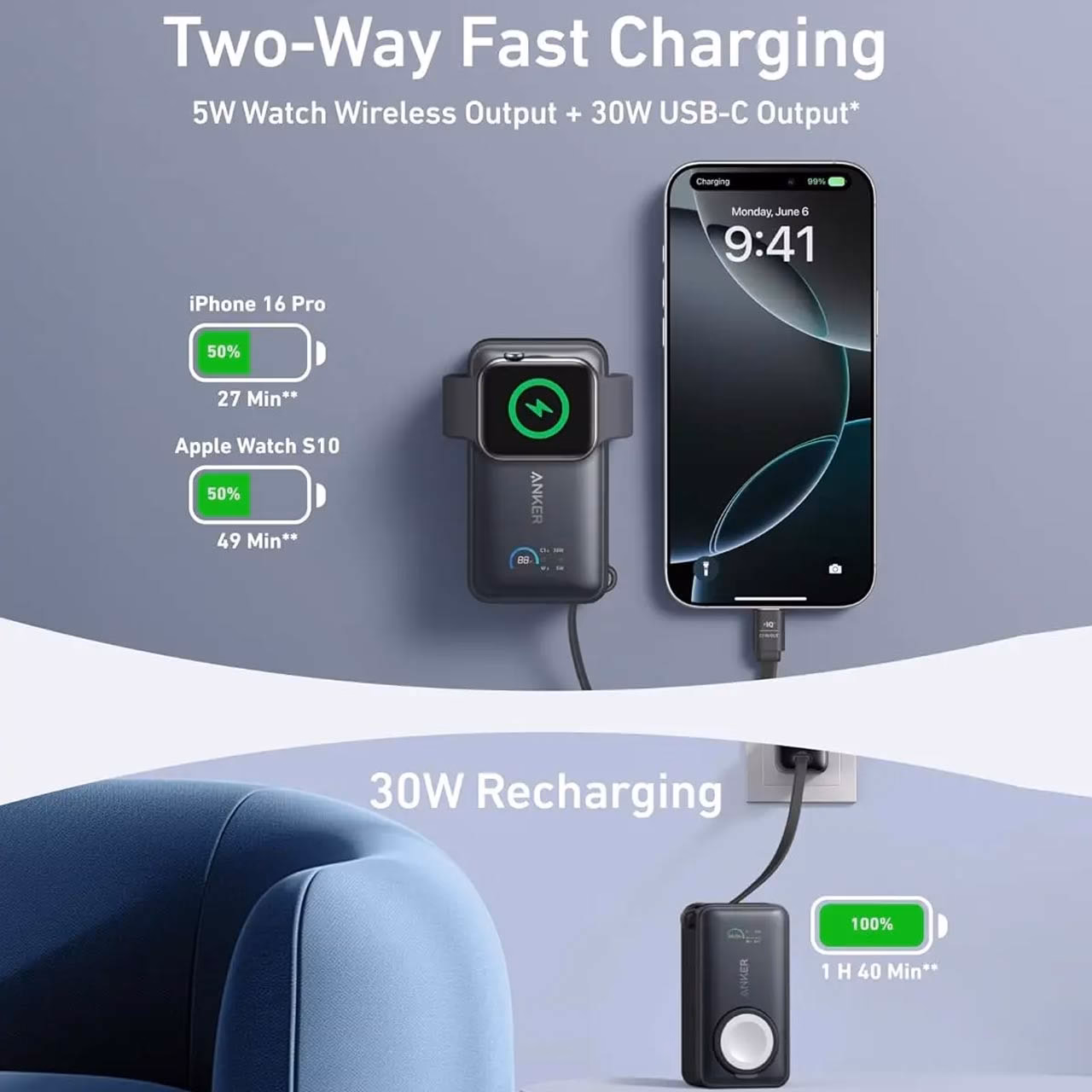 پاوربانک فست شارژ ANKER 10000mAh مدل A1657H11 35W - مشکی (گارانتی 18ماهه حافظه طلایی ایستا)