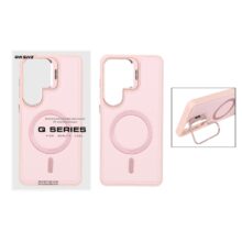 قاب Bracket چرمی دور دوخت MagSafe لنز استندشو Samsung Galaxy S26 Ultra – صورتی (پک دار)