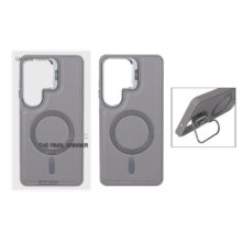 قاب Bracket چرمی دور دوخت MagSafe لنز استندشو Samsung Galaxy S26 Ultra – خاکستری (پک دار)