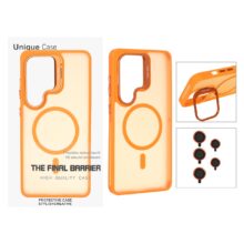 قاب Case Pro لنز آلومینیومی مات Magsafe با ست محافظ لنز رینگی مدلSamsung Galaxy S26 Ultra – نارنجی (پک دار)