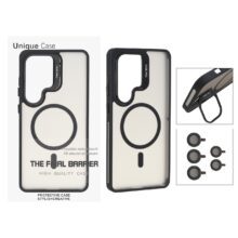 قاب Case Pro لنز آلومینیومی مات Magsafe با ست محافظ لنز رینگی مدلSamsung Galaxy S26 Ultra – مشکی (پک دار)