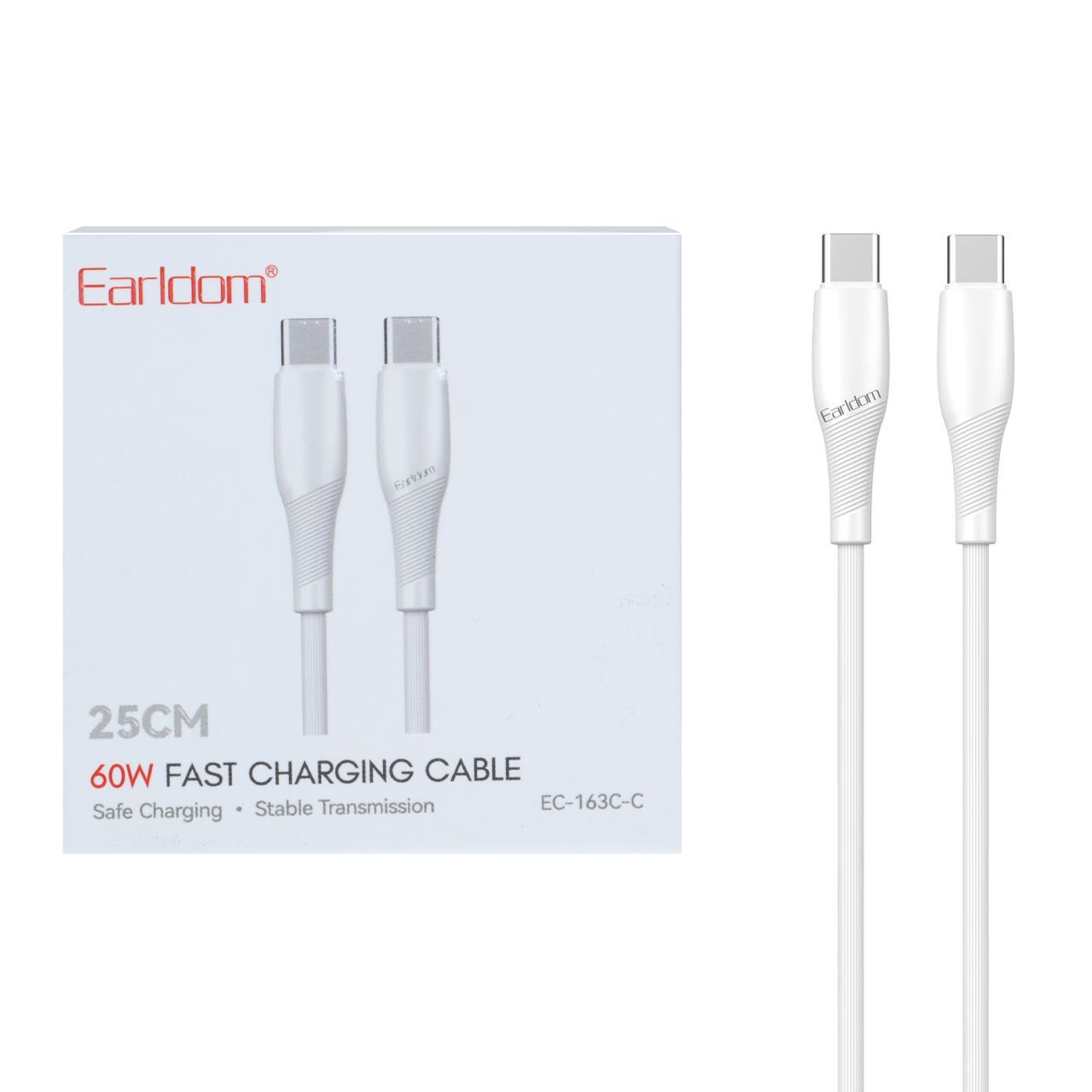 کابل شارژ فست پاوربانک Earldom Type-C To Type-C مدل EC-163C-C – سفید