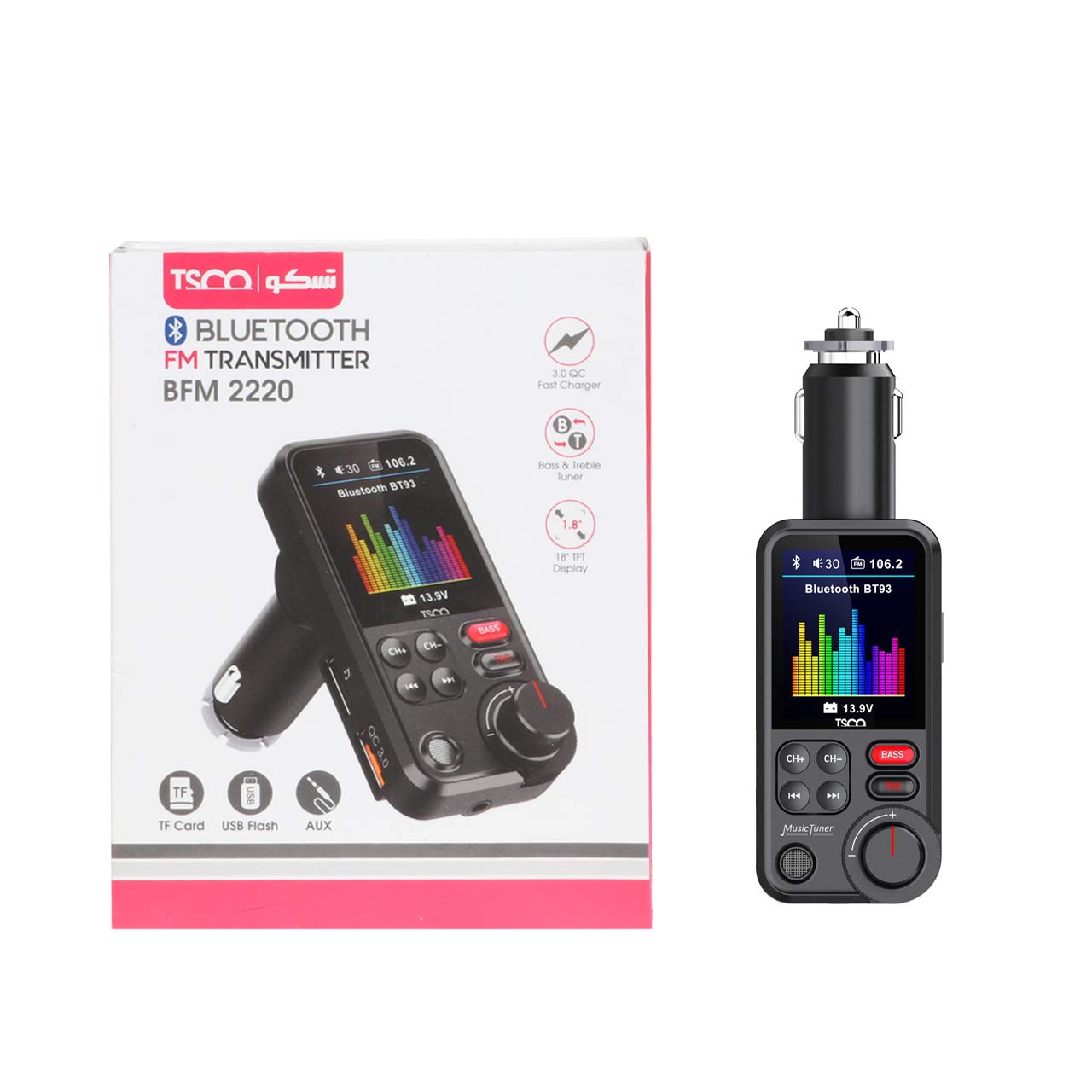 پخش کننده بلوتوث FM و شارژر فندکی خودرو Tsco مدل BFM 2220 – مشکی