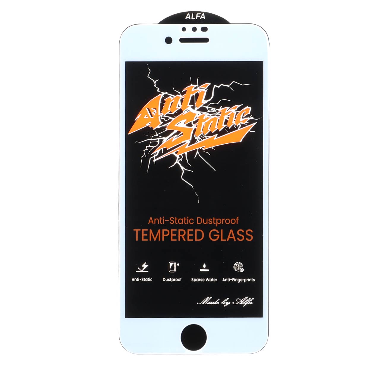 محافظ صفحه نمایش شیشه ای Full Cover Anti Static ALFA مدل Apple iPhone 6 / iPhone 7 / iPhone 8 / iPhone SE (2020) / SE (2022) - سفید