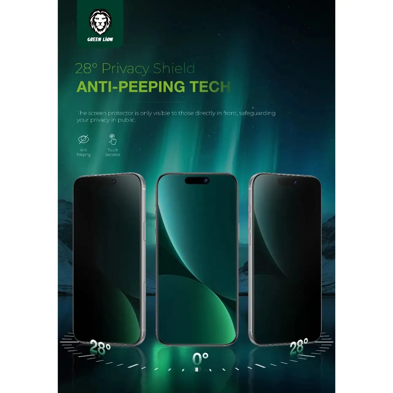 محافظ صفحه نمایش شیشه ای اورجینال Green Lion Picasso 3D Privacy One-Touch Installation مدل Apple iPhone 17 Air (پک دار)