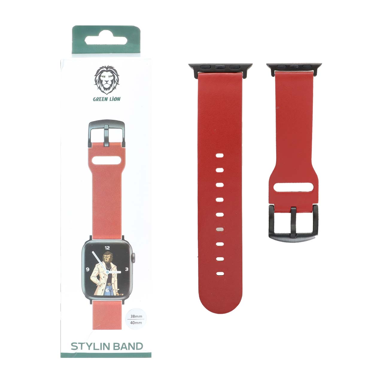 بند اپل واچ Green Lion چرمی Stylin Band سایز 38/40/41 میلیمتری - قرمز (پک دار)