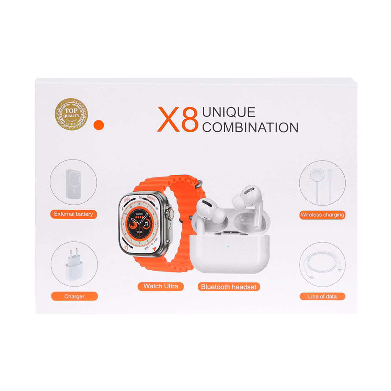 ساعت هوشمند Haino Teko مدل X8 UNIQUE COMBINATION به همراه ایرپاد و پاوربانک - نارنجی