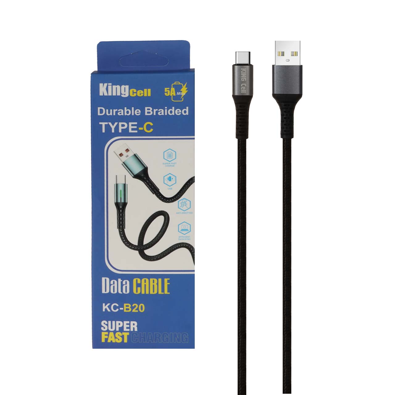 کابل شارژ کنفی فست King Cell Type-C مدل KC-B20 - مشکی - ASP (گارانتی شش ماهه آروین)