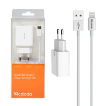 شارژر دیواری فست دو پورت Mcdodo مدل CH-6720 12W به همراه کابل شارژ آیفون – سفید (گارانتی متین) – اصلی