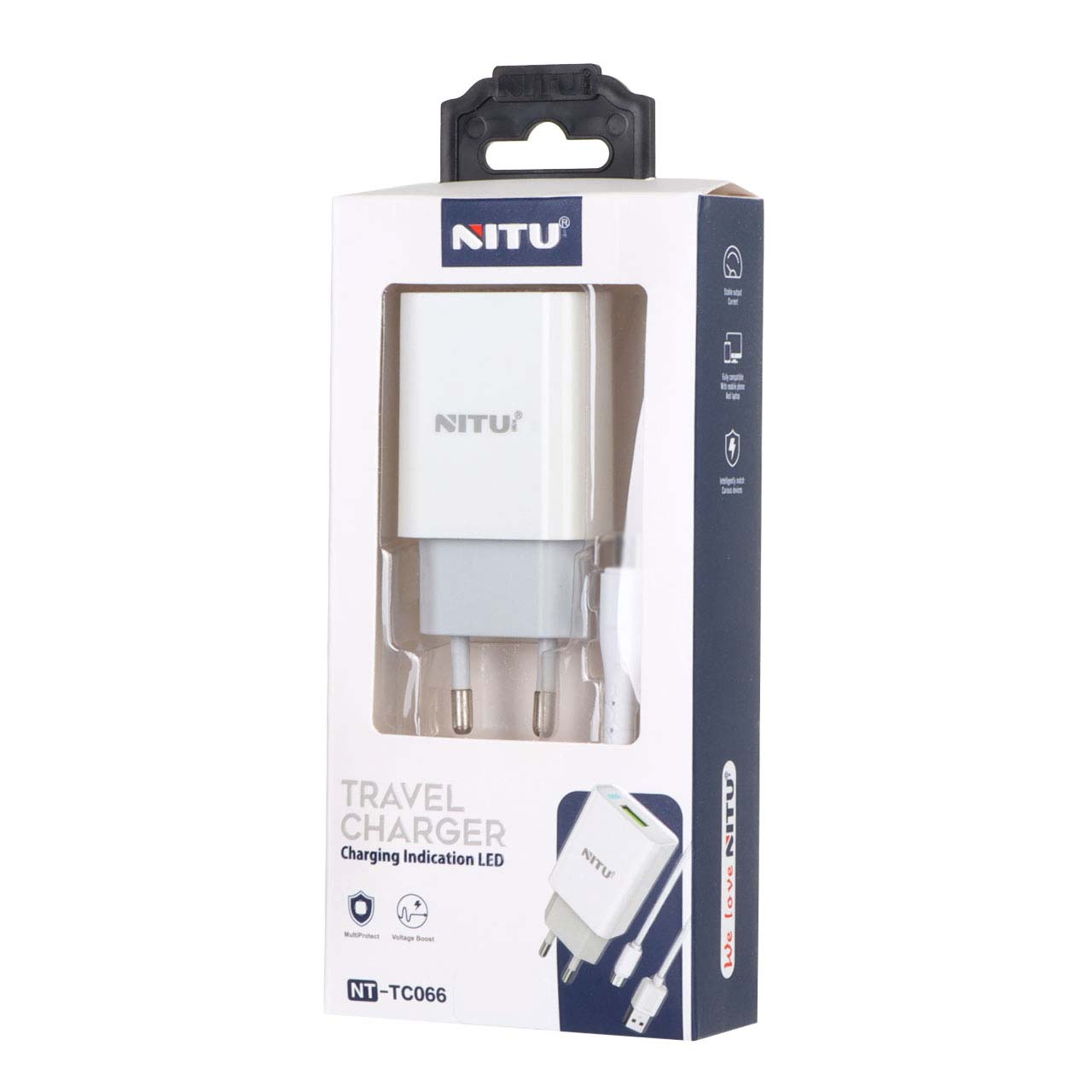 شارژر دیواری فست تک پورت Nitu مدل NT-TC066 به همراه کابل شارژ اندروید - سفید (گارانتی12 ماه تعویض نیکان همراه)