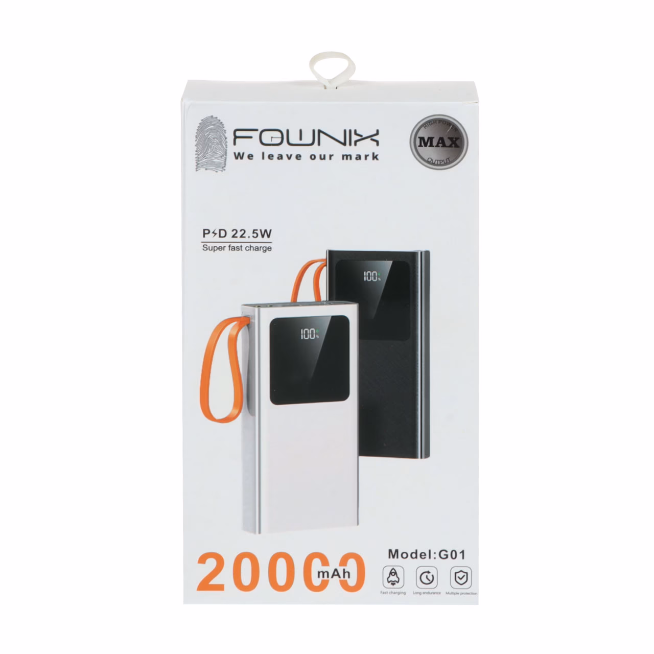 پاوربانک (PD و فست شارژ) Fownix 22.5W 20000mAh مدل G01 - مشکی