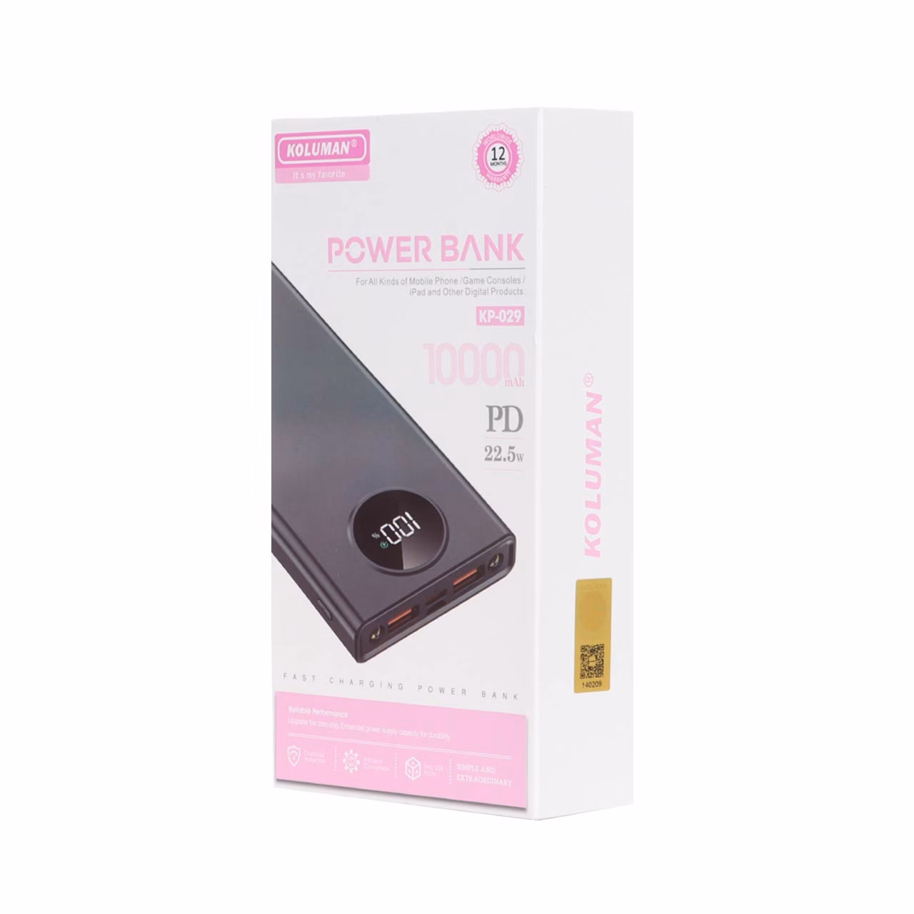 پاوربانک (PD و فست شارژ) Koluman 22.5W 10000mAh مدل KP-029 - مشکی (گارانتی یکساله PMC)