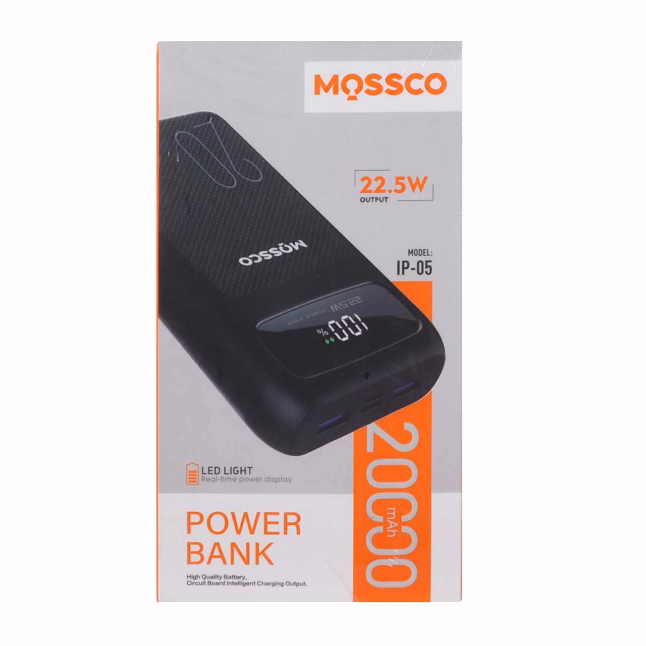 پاوربانک (PD و فست شارژ) Mossco 20000mAh مدل IP-05 22.5W - مشکی (GT)