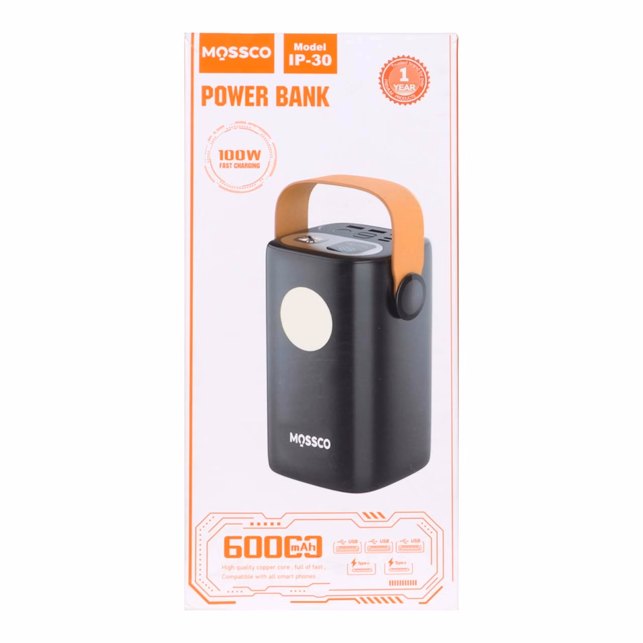 پاوربانک (PD و فست شارژ) Mossco 60000mAh مدل IP-30 100W - خاکستری (GT)