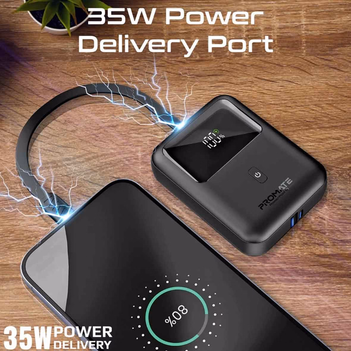 پاوربانک (PD و فست شارژ) Promate 35W 10000mAh مدل PowerPod-10 - مشکی
