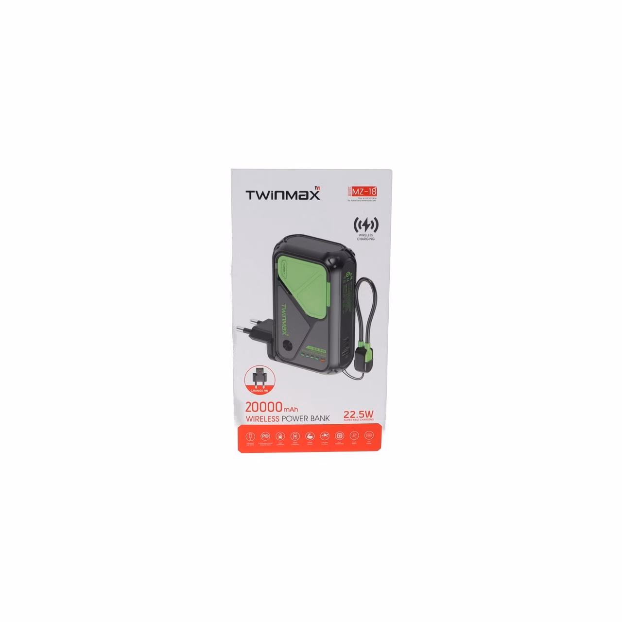 پاوربانک PD و فست شارژ TwinMax 20000mAh مدل MZ-18 22.5W - کرم نارنجی - MMX