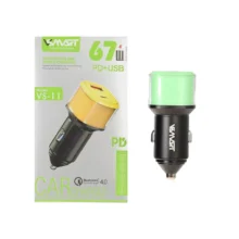 شارژر فندکی PD و فست دو پورت V-Smart مدل VS-11 67W - سبز - BSA