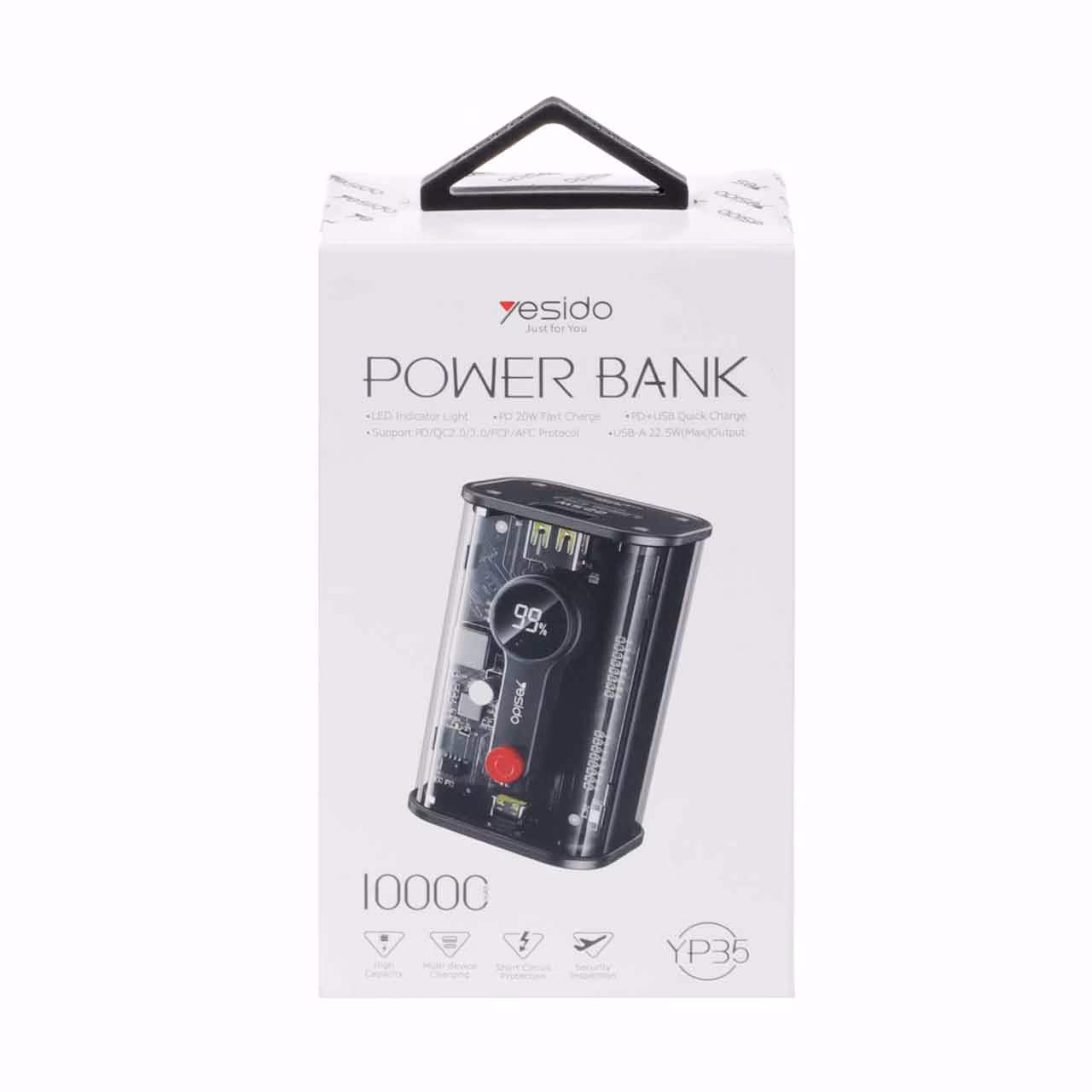 پاوربانک PD و فست شارژ Yesido 10000mAh مدل YP35 20W - مشکی (گارانتی 18 ماه تعویض نیکان همراه)