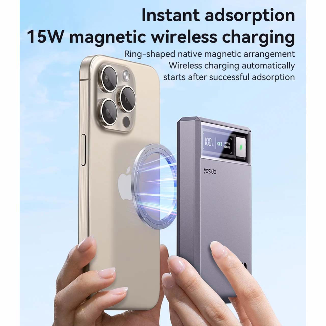 پاوربانک وایرلس PD و فست شارژ Yesido 10000mAh مدل YP61 20W مگ سیف - خاکستری (گارانتی12 ماه تعویض نیکان همراه)