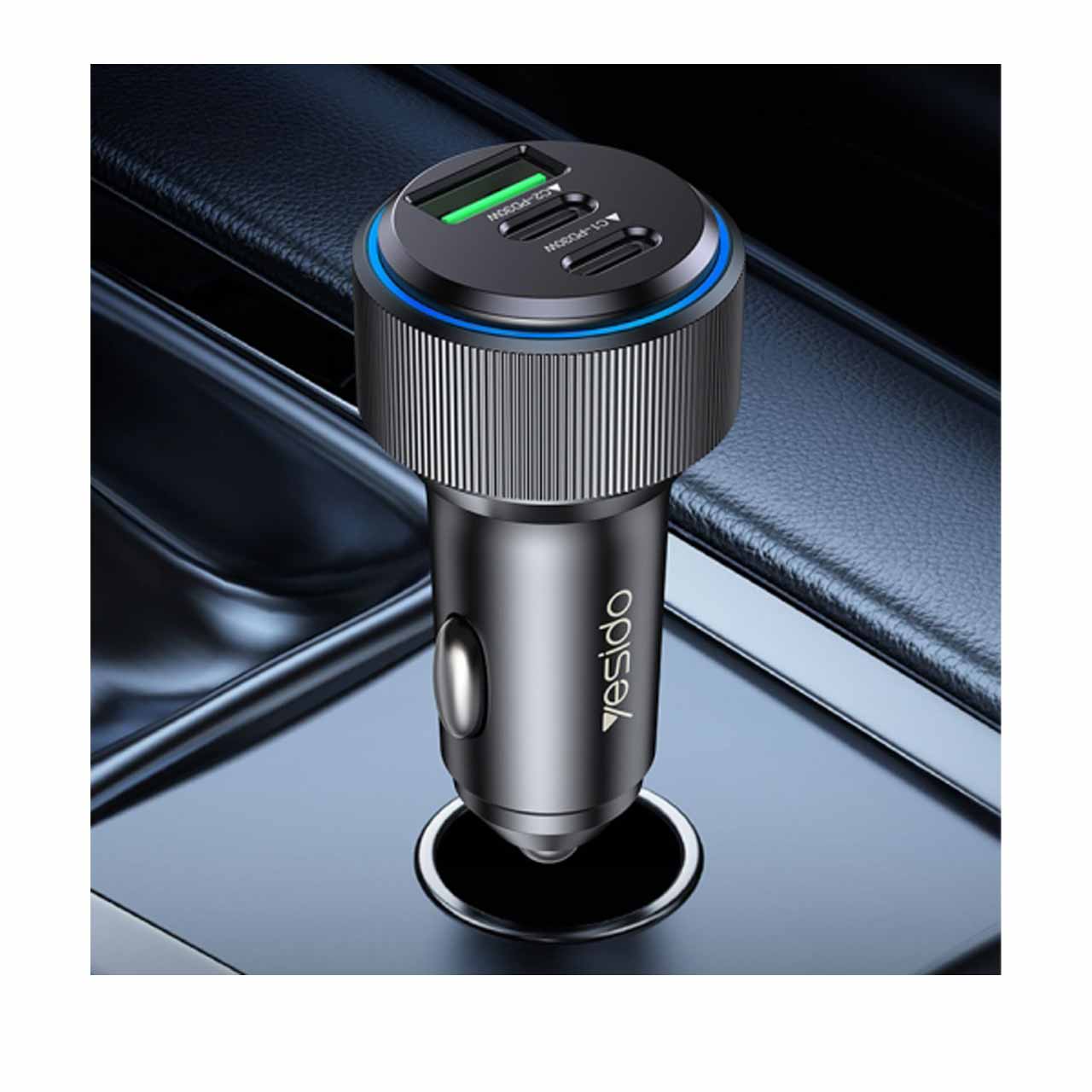 شارژر فندکی PD و فست سه پورت Yesido مدل Y59 200W - مشکی (گارانتی 18 ماه تعویض نیکان همراه)