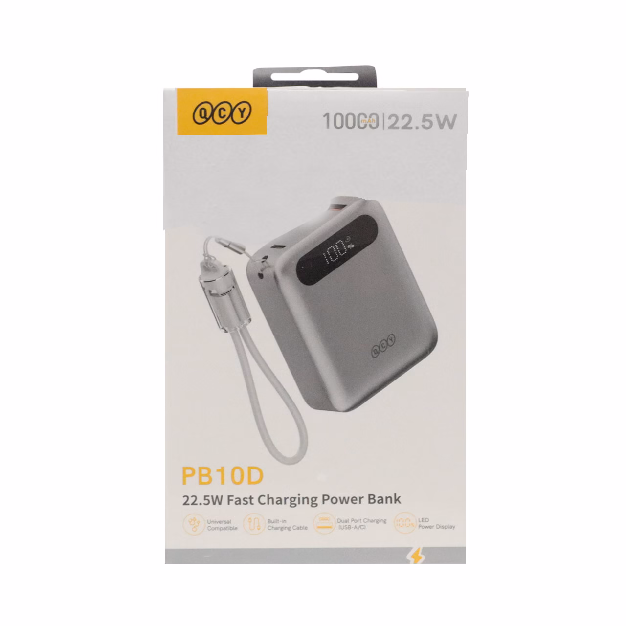 پاوربانک فست شارژ QCY 10000mAh مدل PB10D 22.5W - نقره ای (گارانتی تعویض یکساله شرکتی)
