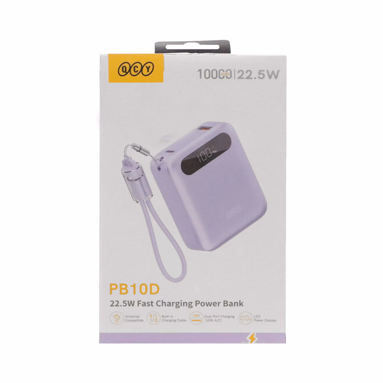 پاوربانک فست شارژ QCY 10000mAh مدل PB10D 22.5W - بنفش (گارانتی تعویض یکساله شرکتی)