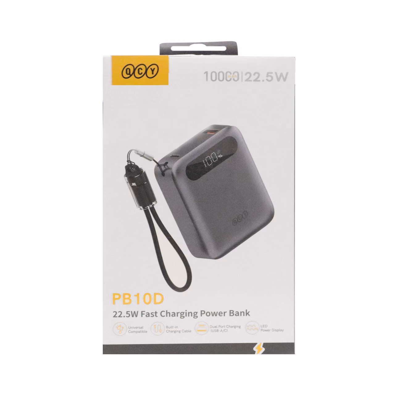 پاوربانک فست شارژ QCY 10000mAh مدل PB10D 22.5W - خاکستری (گارانتی تعویض یکساله شرکتی)