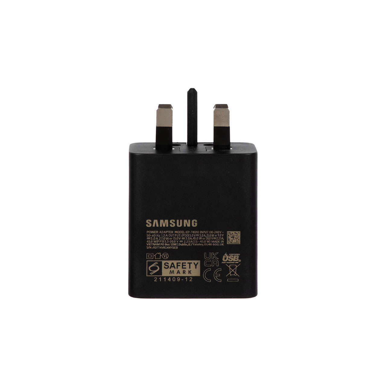 شارژر سه پین + کابل SAMSUNG 45W اصل T4511 ( فست و PD) مشکی - DST (12 ماهه DST) مجهز به فناوری GAN-NFC