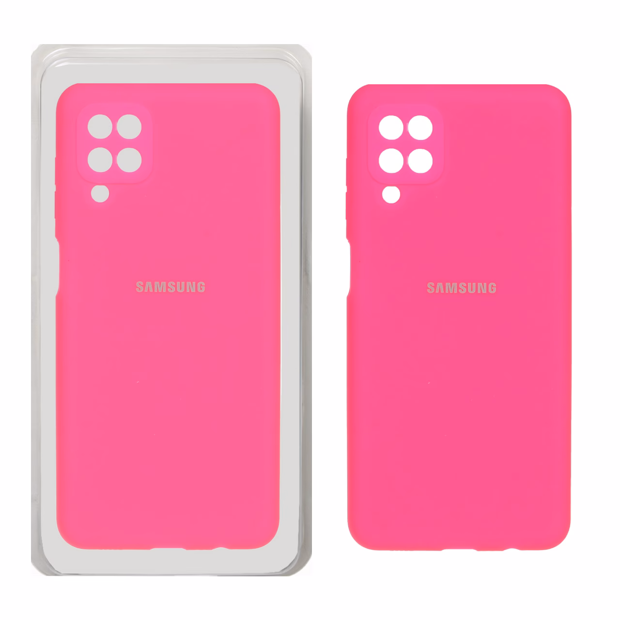 قاب سیلیکونی پاک کنی محافظ لنزدار اورجینال Samsung Galaxy A12 / M12 / F12 - صورتی فانتزی (پک اصلی)
