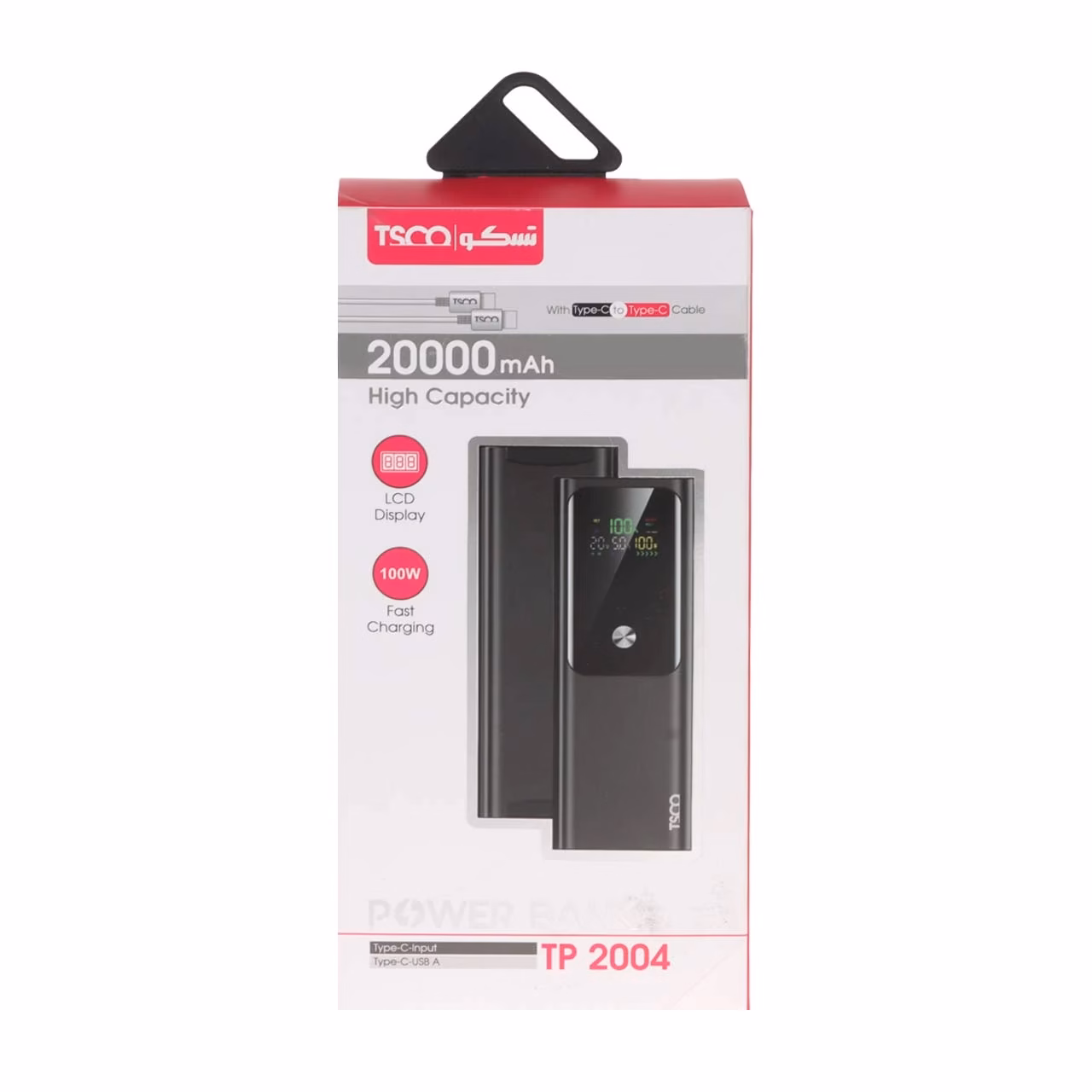 پاوربانک فست شارژ TSCO 20000mAh مدل TP 2004 100W - مشکی (گارانتی 12 ماهه TSCO)
