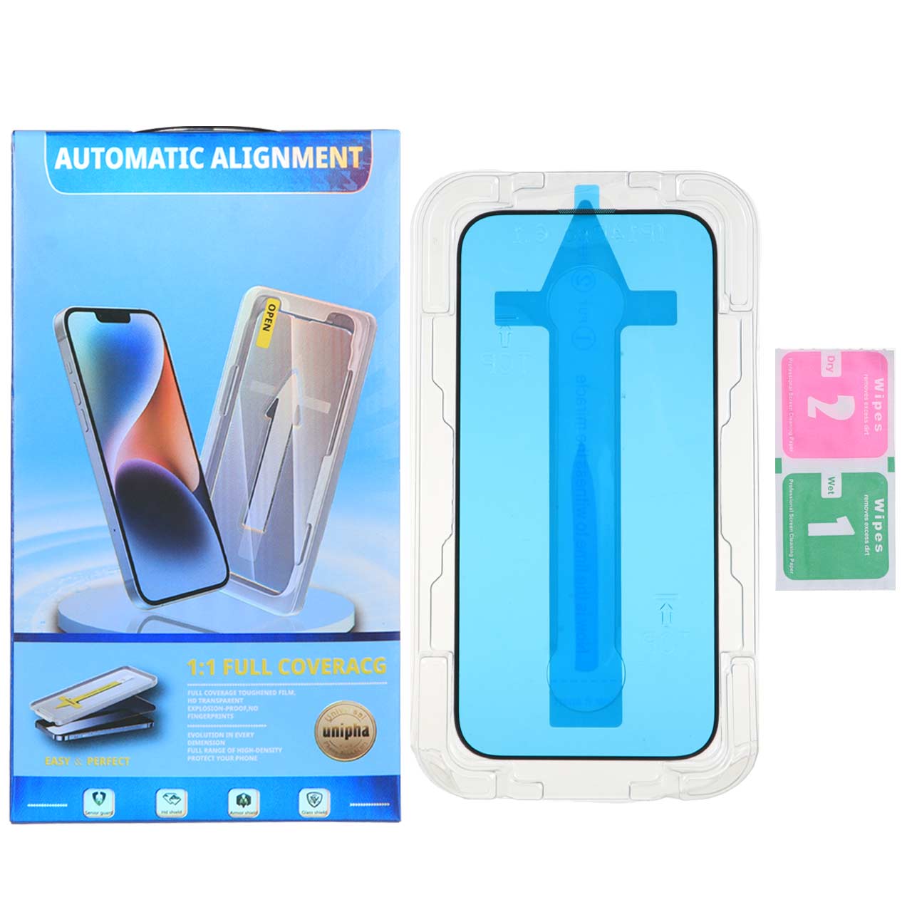 محافظ صفحه نمایش شیشه ای Unipha – Magic Glass Box مدل Apple iPhone 16 / iPhone 15 / iPhone 14 Pro (پک دار)