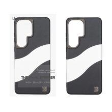 قاب اورجینال Unique Case چرمی دورنگ لوگو فلزی لنز برجسته Samsung Galaxy S26 Ultra – مشکی سفید (پک دار)