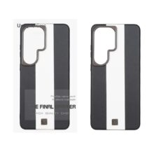قاب اورجینال Unique Case چرمی دورنگ لوگو فلزی لنز برجسته Samsung Galaxy S26 Ultra – مشکی سفید کد 1 (پک دار)